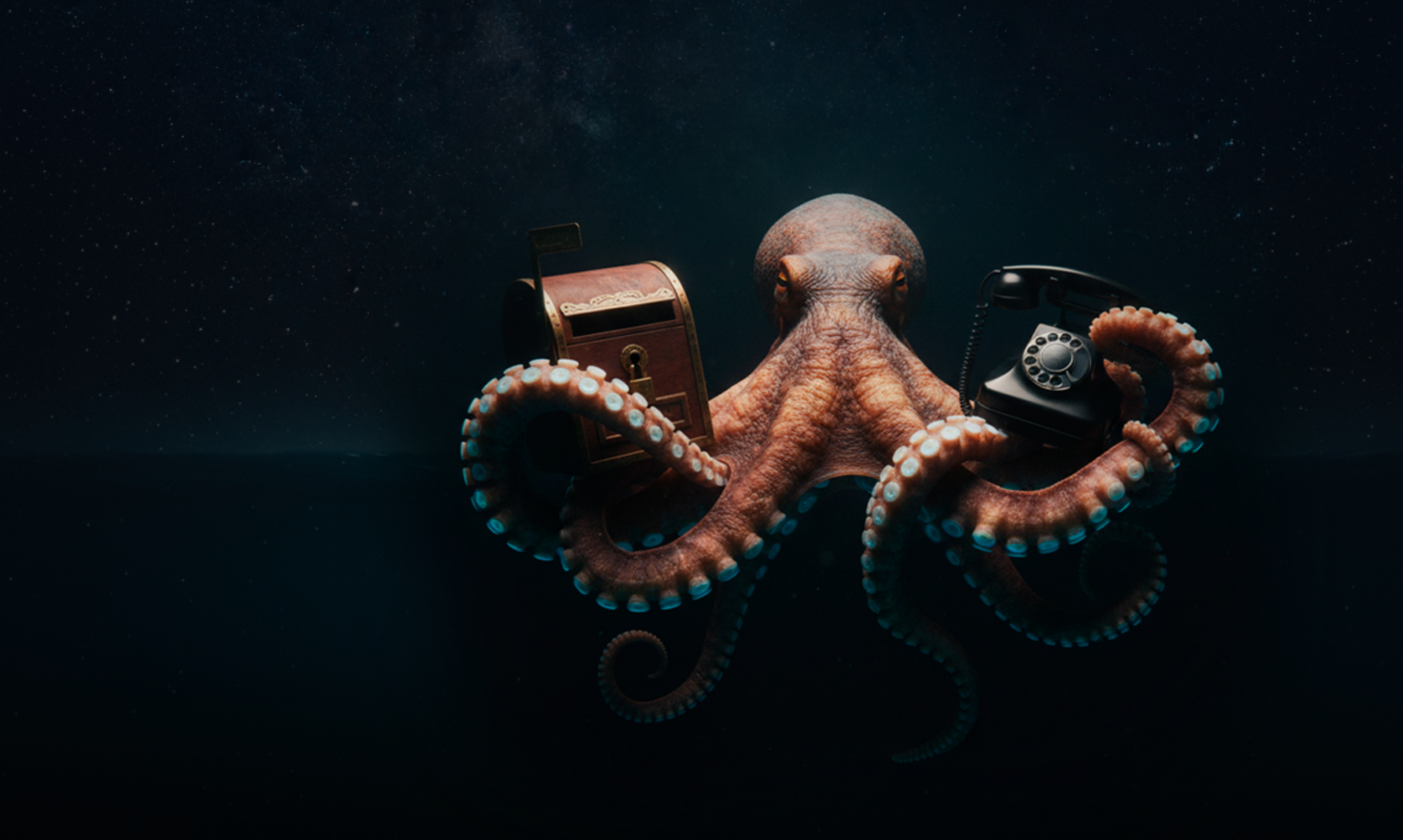 Контакты Pioneer Logistic — осьминог с телефоном и сундуком