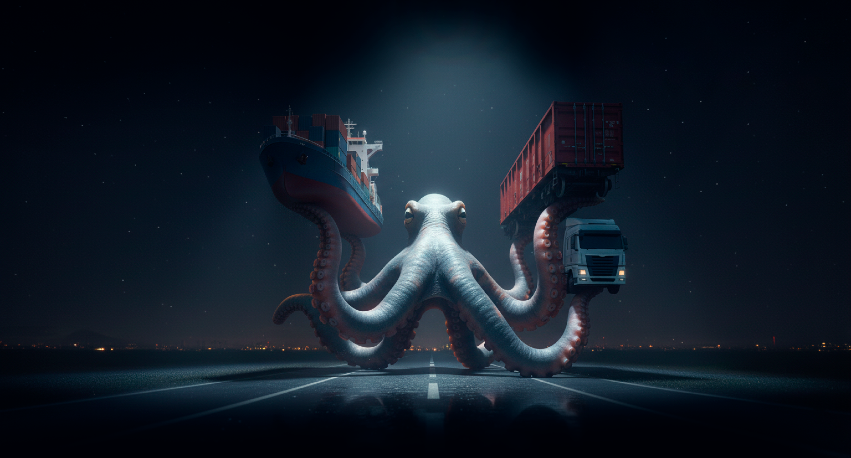 Осьминог удерживает морской и автомобильный транспорт